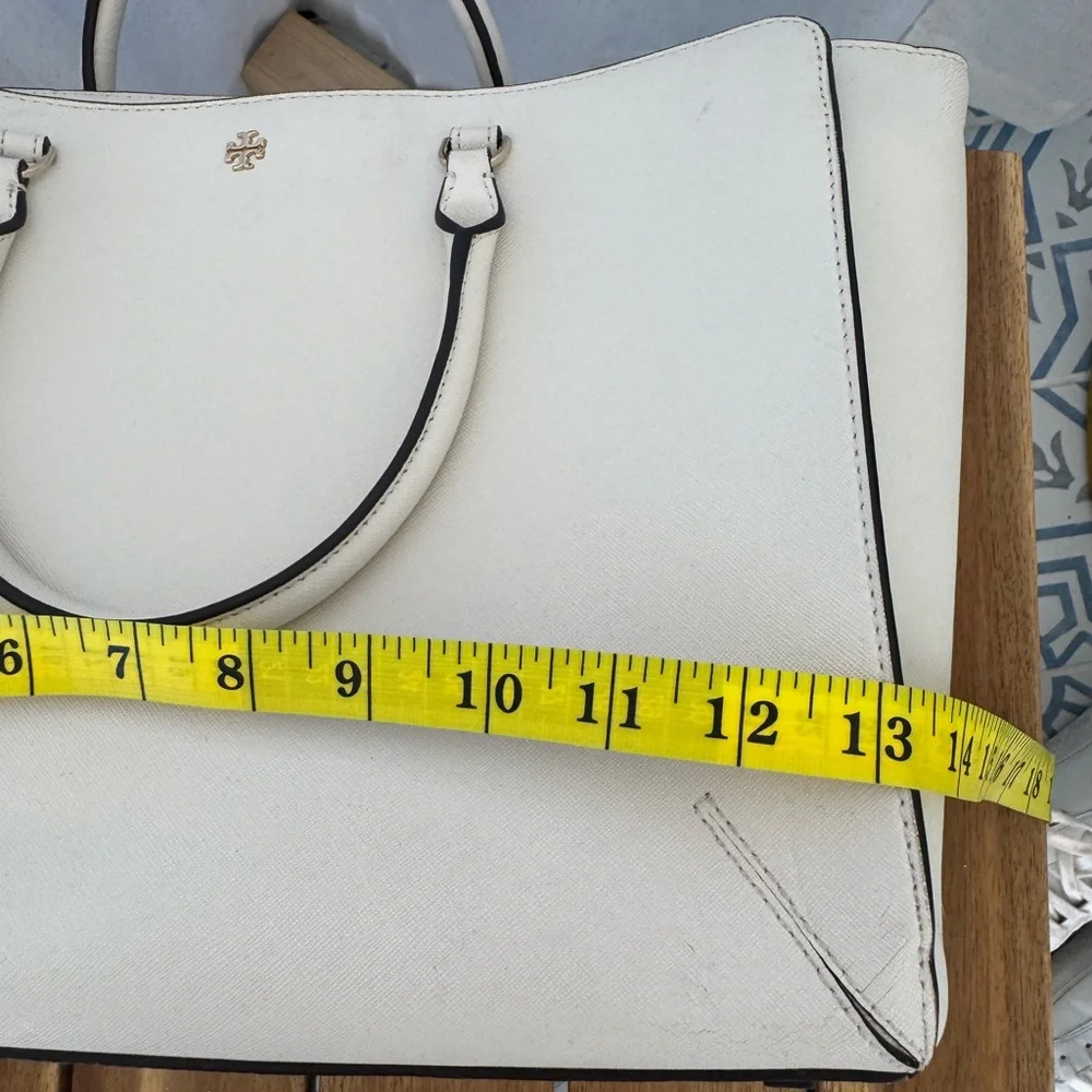 Tory Burch Robinson Large Zip Tote Ivory Saffiano Leather Satchel Crossbody Bag